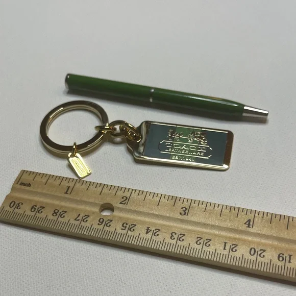 Coach Green and Gold Tag Keychain and Green Coach Pen - Picture 3 of 5